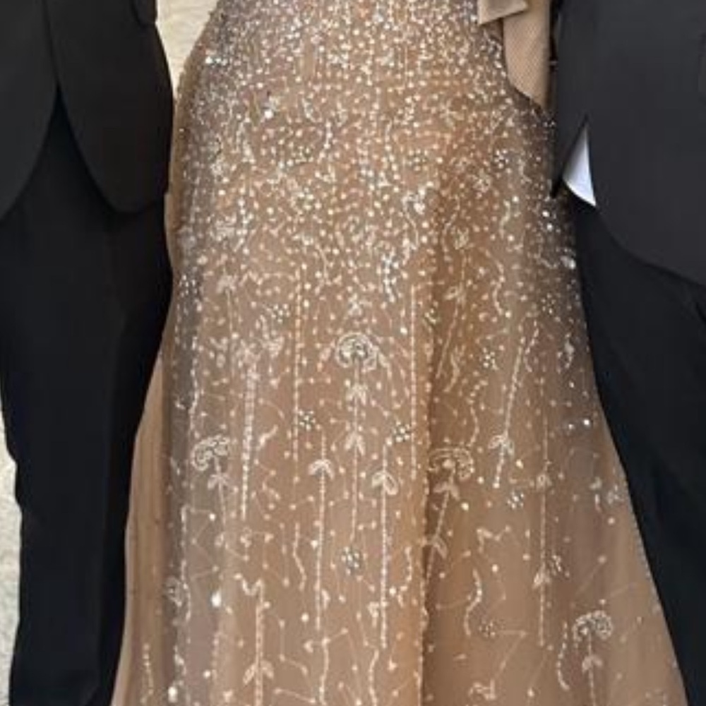 Gold Sleeveless Prom Gown with Sparkling Texture